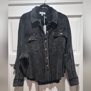 Sewn + Seen Oversized Waffle Knit Shacket Button Front Top Size S NWT